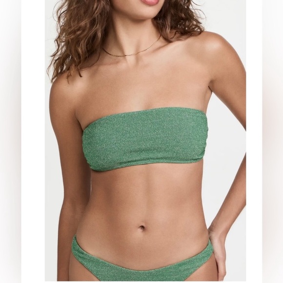 Beach Riot Emerald Kelsey Green Sparkly Glitter Bandeau Swim Bikini Top - Picture 7 of 13
